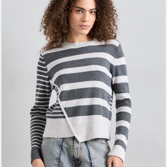 Baum und pferdgarten horizontal strip grey wool crew neck sweater size M - Picture 4 of 6